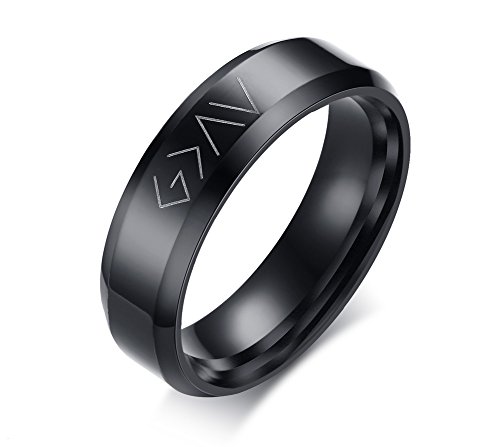 Vnox Christian Stainless Steel God Is Greater Than The Highs And Lows Rings for Men Women,Black,Size 8