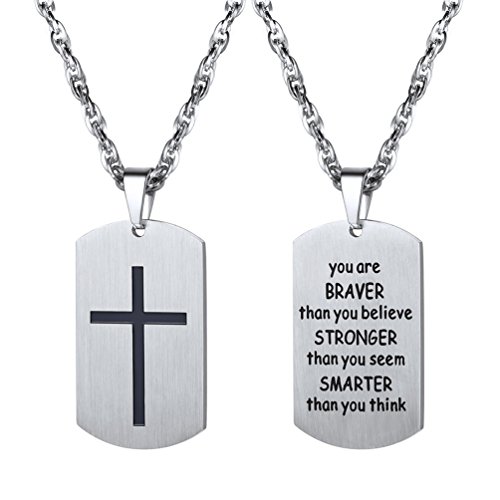 Cross Necklace,You Are Braver Than You Believe,Military Dog Tag,Necklaces Pendants,Men,Women,Christian Jewelry,Christmas Gift,Stainless Steel,Inspirational Jewelry