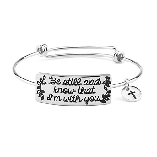 Bible Verse Bracelet for Girls Encouragement Gift Women Bangle Expandable Positive Quotes Christian (Silver)