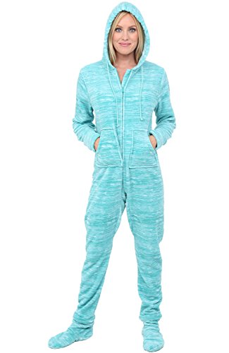 Alexander Del Rossa Womens Fleece Onesie, Hooded Footed Jumpsuit Pajamas, XS Textured Aqua (A0322TAQXS)