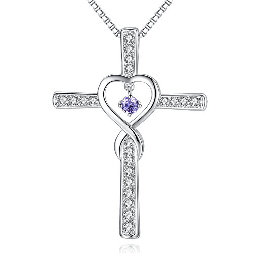 June LightAmethyst Birthstone Infinity Endless Love God Cross CZ Pendant Necklace, Birthday Jewelry Gifts for Women Girls Sister Wife Girlfriend Mom Mother Grandma Daughter Friendship Christmas Gifts