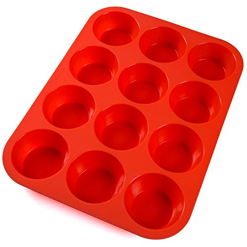 Zenware 12 Round Cup Non-Stick Silicone Baking Mold for Cupcakes, Muffins & Mini Cakes