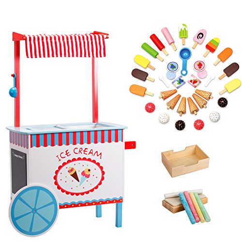 Ice Cream Cart by Svan - Real Wood Construction, with Money Box, Chalkboard, Chalk and Over 30 Ice Cream Pieces