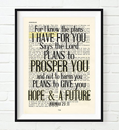 For I know the plans I have for you - Jeremiah 29:11 Christian UNFRAMED reproduction Art PRINT, Vintage Bible verse scripture wall & home decor poster, Inspirational gift, 8x10 inches