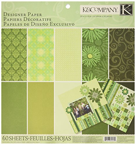 K&Company Sheer Simplicity Designer Paper Pad, 12-Inch x 12-Inch, 60 Sheets, Green