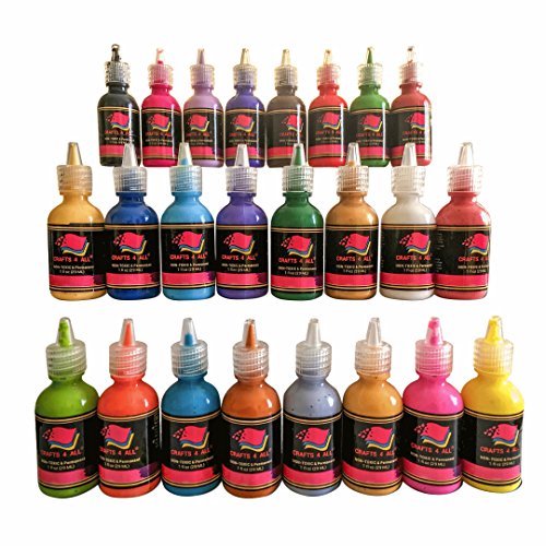 Fabric Paint 3D Set of 24 Vibrant Colors Premium Quality by Crafts 4 ALL. Ideal For Glass, Canvas, Fabrics, Wood and Many More