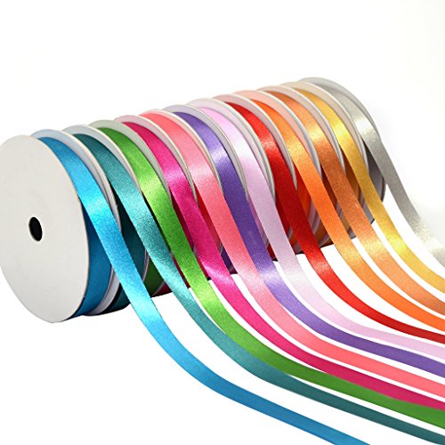 3/8 inch Satin Ribbons Assorted Solid Bright Colors - 12 Rainbow Assortment Rolls Variety Pack X 10 Yard - Total 120Yds Ribbon for Gifts