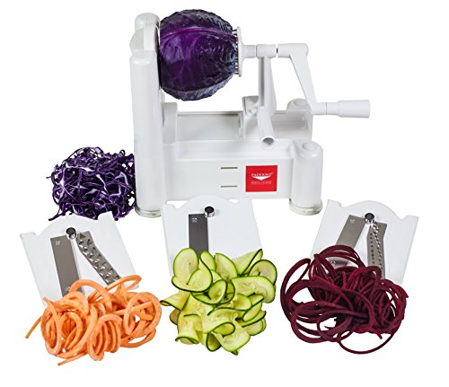 Paderno World Cuisine Spiral Vegetable Slicer / Countertop-Mounted Plastic Spiralizer Basic incl. 3 Different Blades Made of Stainless Steel