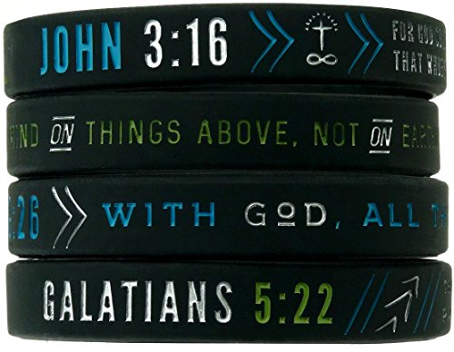 Christian Silicone Wristbands w/ Scriptures (Set of 4) - Unisex Bible Verse Jewelry for Men Women Teens
