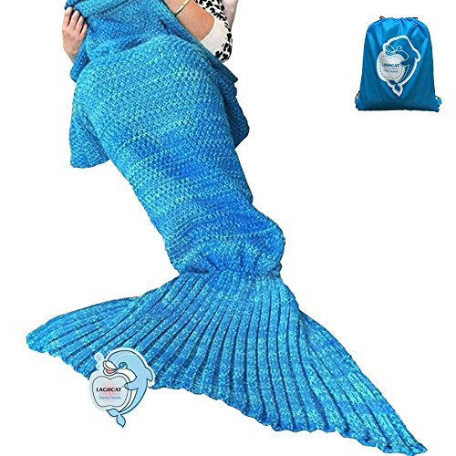 LAGHCAT Mermaid Tail Blanket Crochet Mermaid Blanket for Adult, Soft All Seasons Sleeping Blankets, Classic Pattern (71