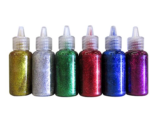 6 color glitter glue set 20 milliliter bottles - classic colors - green, gold, red, silver, blue, and purple