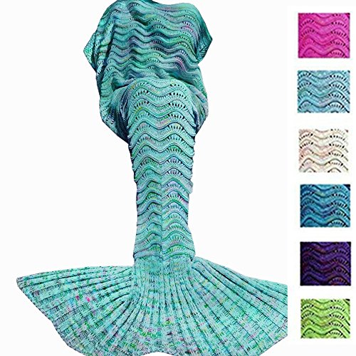 DDMY Mermaid Tail Blanket For Kids Teens Adult Handmade Wave Mermaid Blankets Crochet Knitting Blanket Seasons Warm Soft Living Room Sleeping Bag Best Birthday Christmas gift 74''x35'' Mint Green