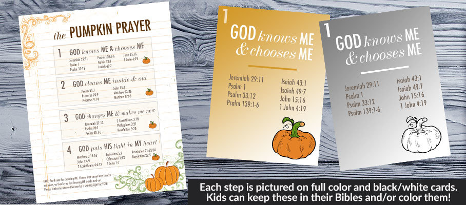 Pumpkin Prayer resources including pumpkin prayer printables to make a mini coloring book, a pumpkin prayer banner, and even a pumpkin gospel tract. You’ll love this awesome Christian pumpkin lesson that shares about God with your kids as you carve pumpkins this fall—the pumpkin prayer!